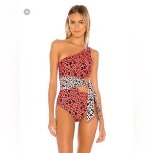 BEACH RIOT Rae One Piece Swimsuit in Baby Pink & Love Red - Size Large